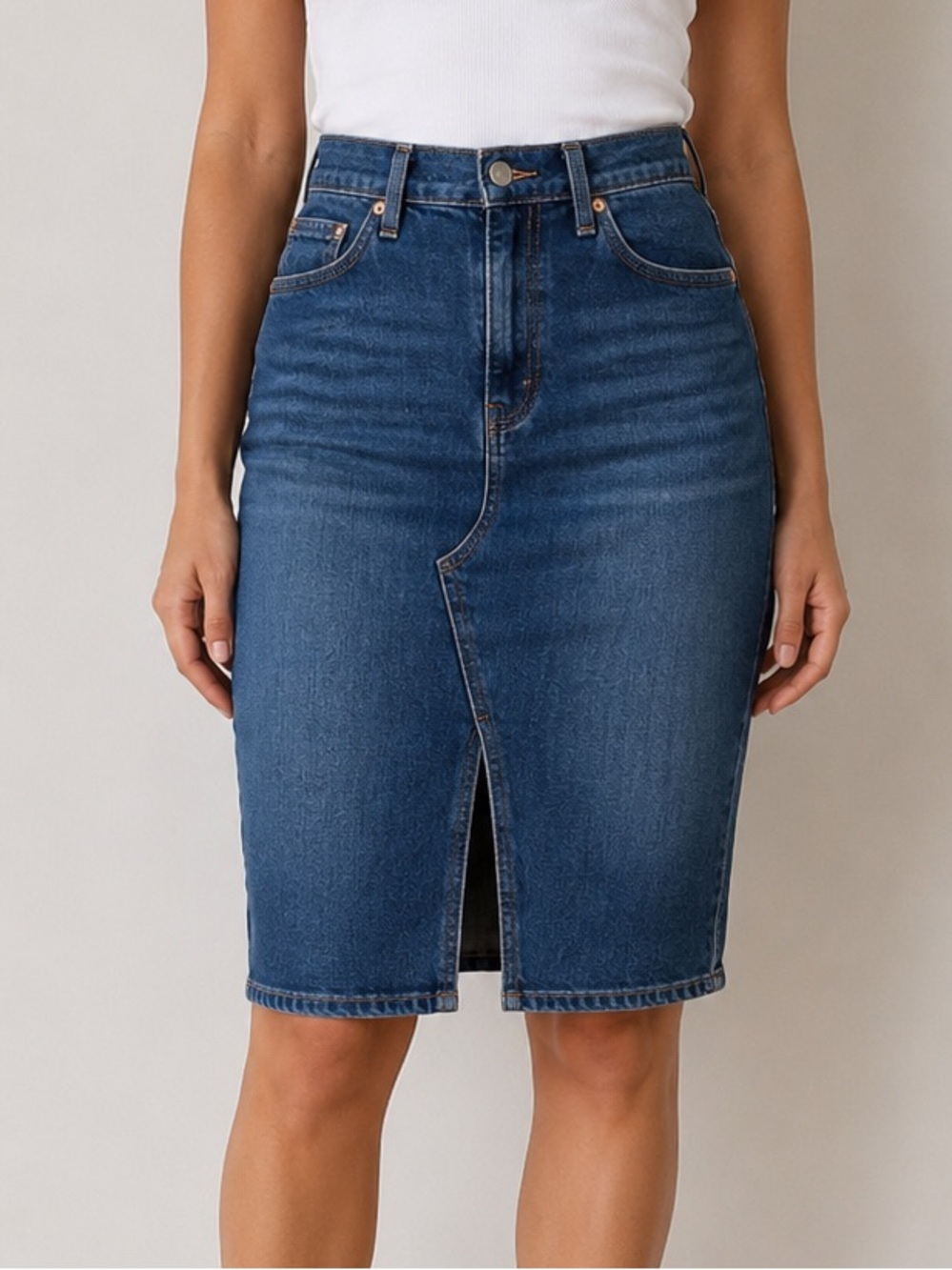 Signature by Levi Strauss High Rise Front Slit Denim Midi Skirt Blue